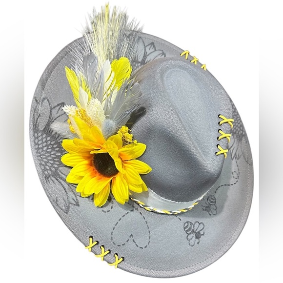 Chic Gray Hat with Yellow Sunflower Details